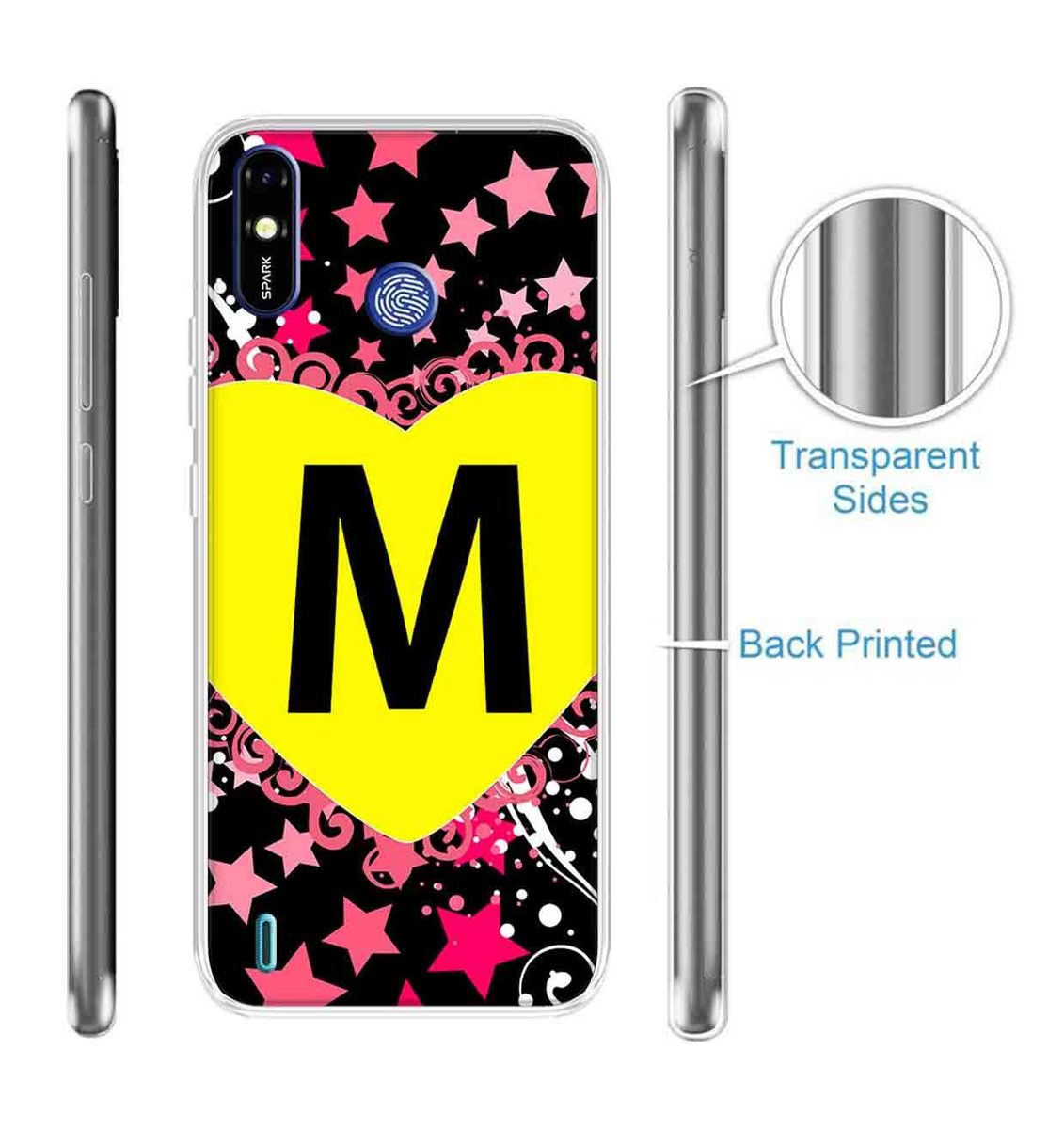 Amazon Brand - Solimo Designer Multicolor Heart Pattern Alphabet-M Printed Soft Back Case Mobile Cover for Tecno Spark Go Plus