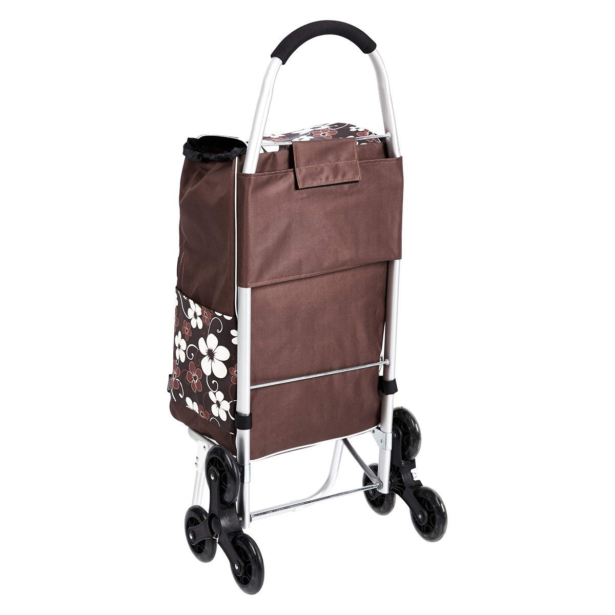AmazonBasics 6-Wheel Shopping Trolley with Aluminium Handles, 50 Litre, Brown Flowers