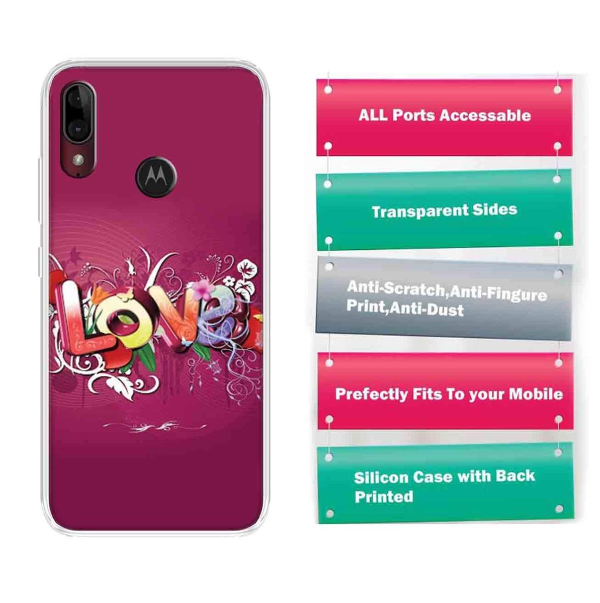 Amazon Brand - Solimo Designer Multicolor Love Printed Soft Back Case Mobile Cover for Motorola Moto E6s / Motorola Moto E6 Plus