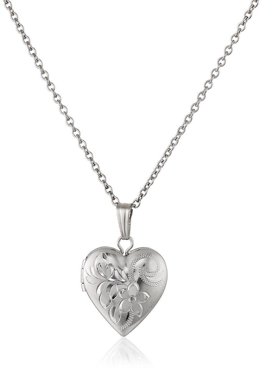 Children's Sterling Silver Hand-Engraved Heart Locket Necklace, 15"