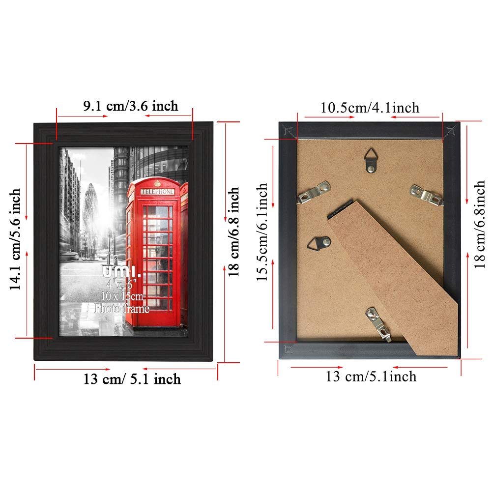UMI. Essentials 6x4 Black Photo Frame for Desktop Display and Wall Hanging, 2 Pack