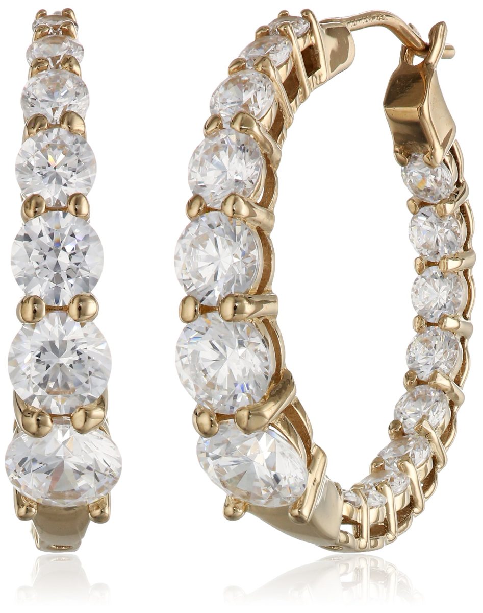 Yellow Gold Plated Sterling Silver Hoop Earrings set with Graduated Swarovski Zirconia (3.76 cttw), 1" Diameter