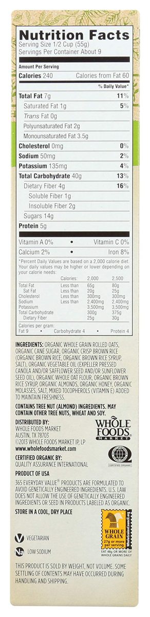 365 Everyday Value, Organic Oat & Honey Granola, 17 oz