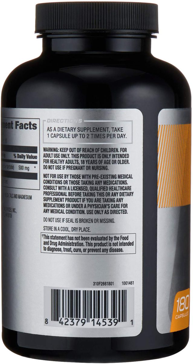OWN PWR L-Carnitine Tartrate 500 MG, 180 Capsules, Value Size