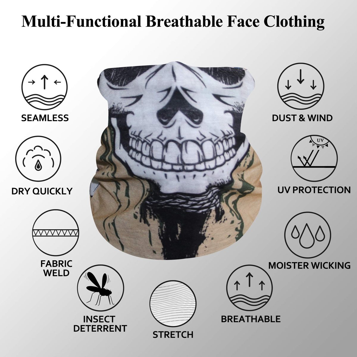 BINACL Face Bandanas Balaclava, Unisex Neck Gaiter Scarf Novelty Stretchable Wind Sun UV Protection Headbands 1 Pk