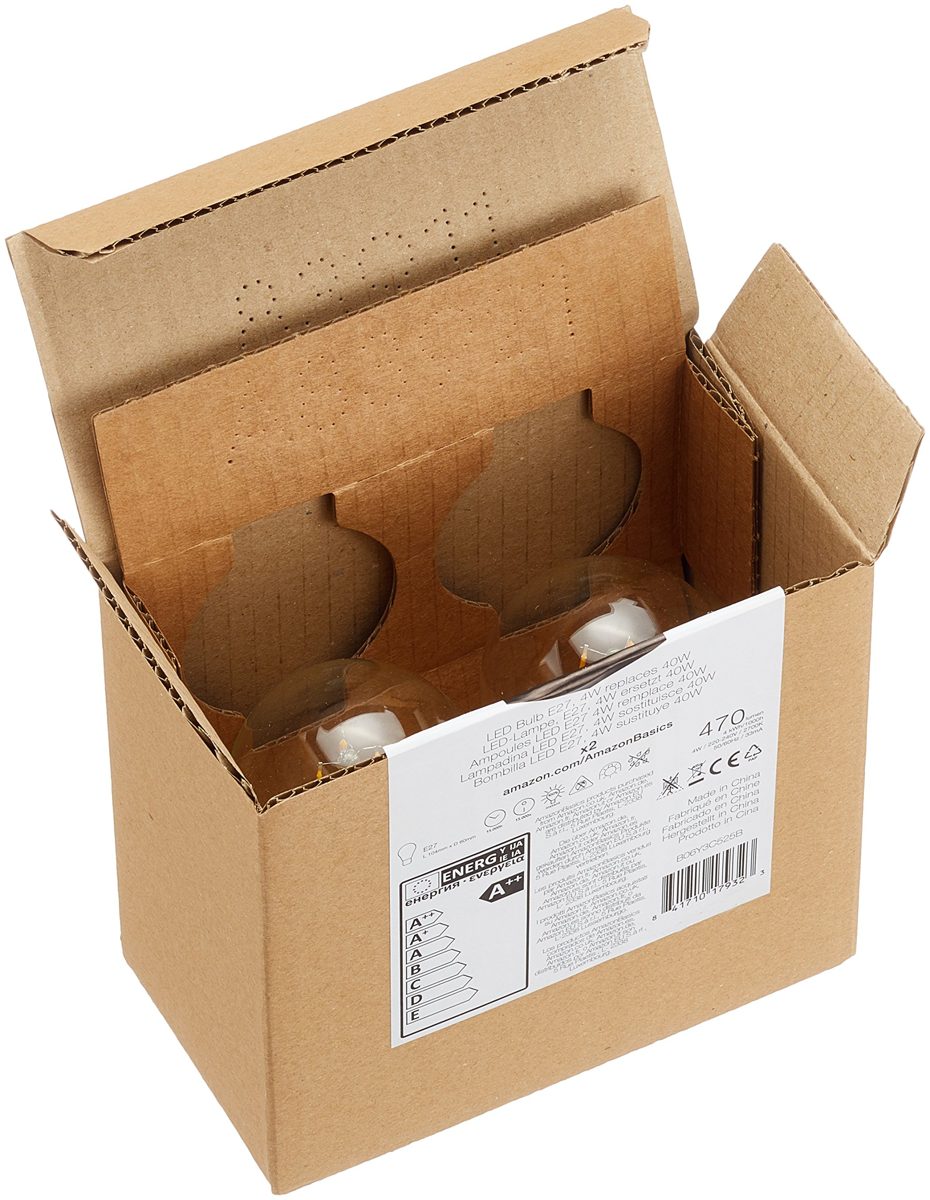 AmazonBasics LED E27 Edison Screw Bulb, 4.3W (equivalent to 40W), Clear Filament - Pack of 2