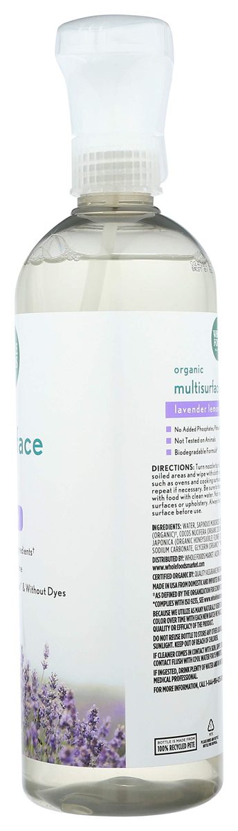 Whole Foods Market, Organic Multisurface Cleaner, Lavender Lemon, 24 Fl Oz