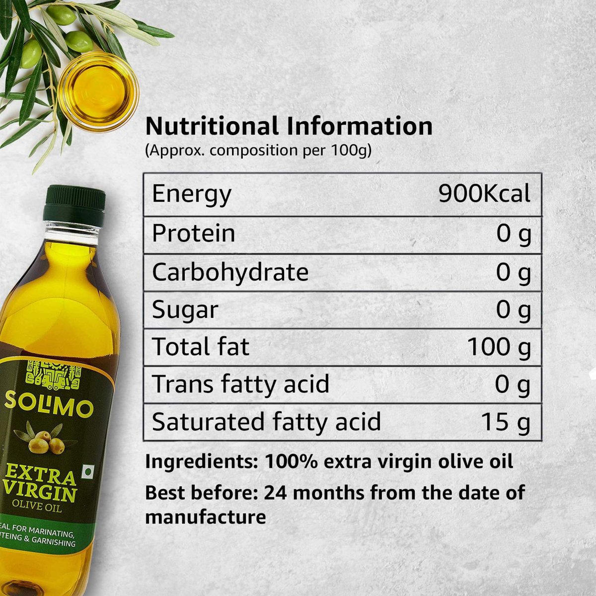 Amazon Brand - Solimo Extra Virgin Olive Oil, 1L