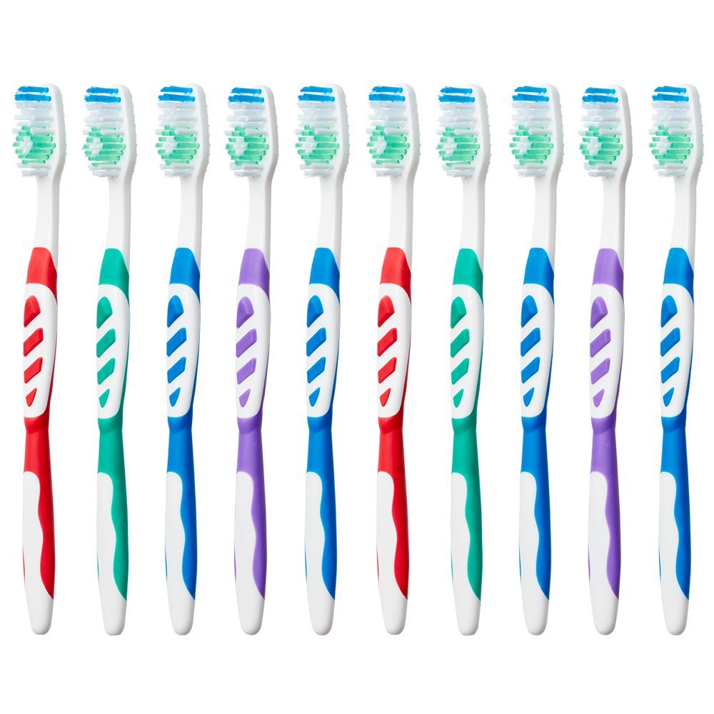 Amazon Brand - Solimo Clean Plus Toothbrushes, Pack of 10