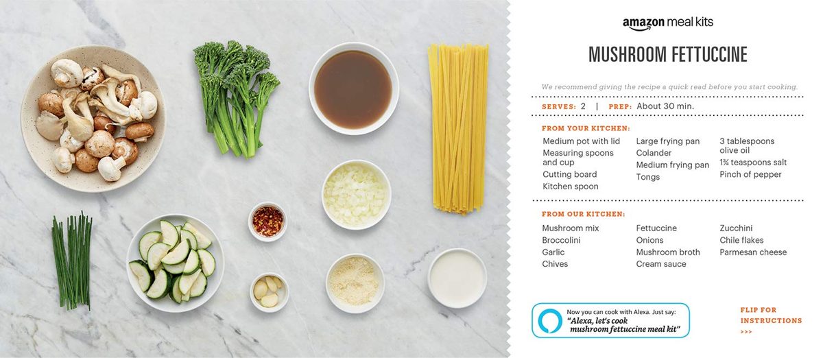 Amazon Meal Kits, Mushroom Fettuccine, Serves 2