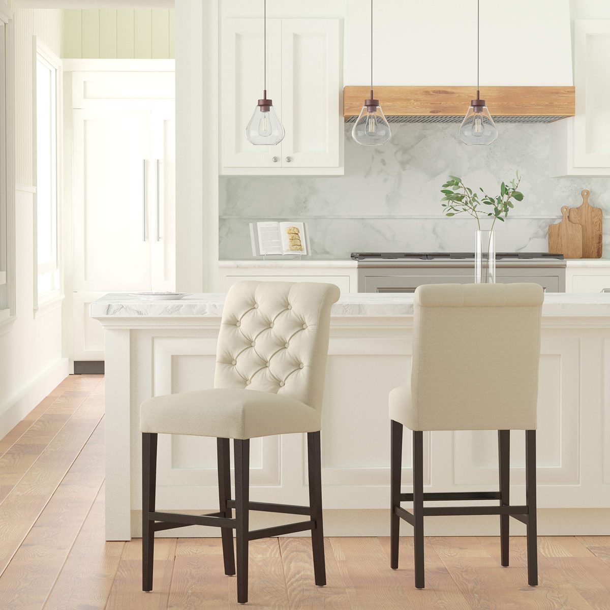 Amazon Brand – Stone & Beam Carson Tufted Kitchen Counter Bar stool, 45"H, Hemp