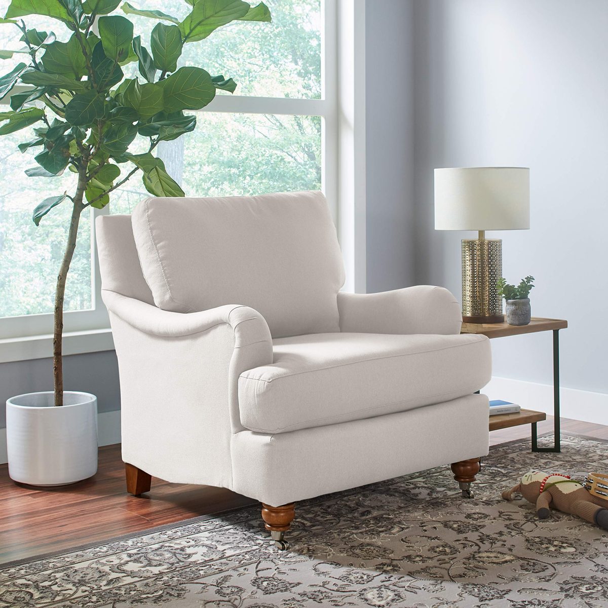 Amazon Brand – Stone & Beam Brandeberry Farmhouse Charles of London Accent Chair, 38"W, Beige