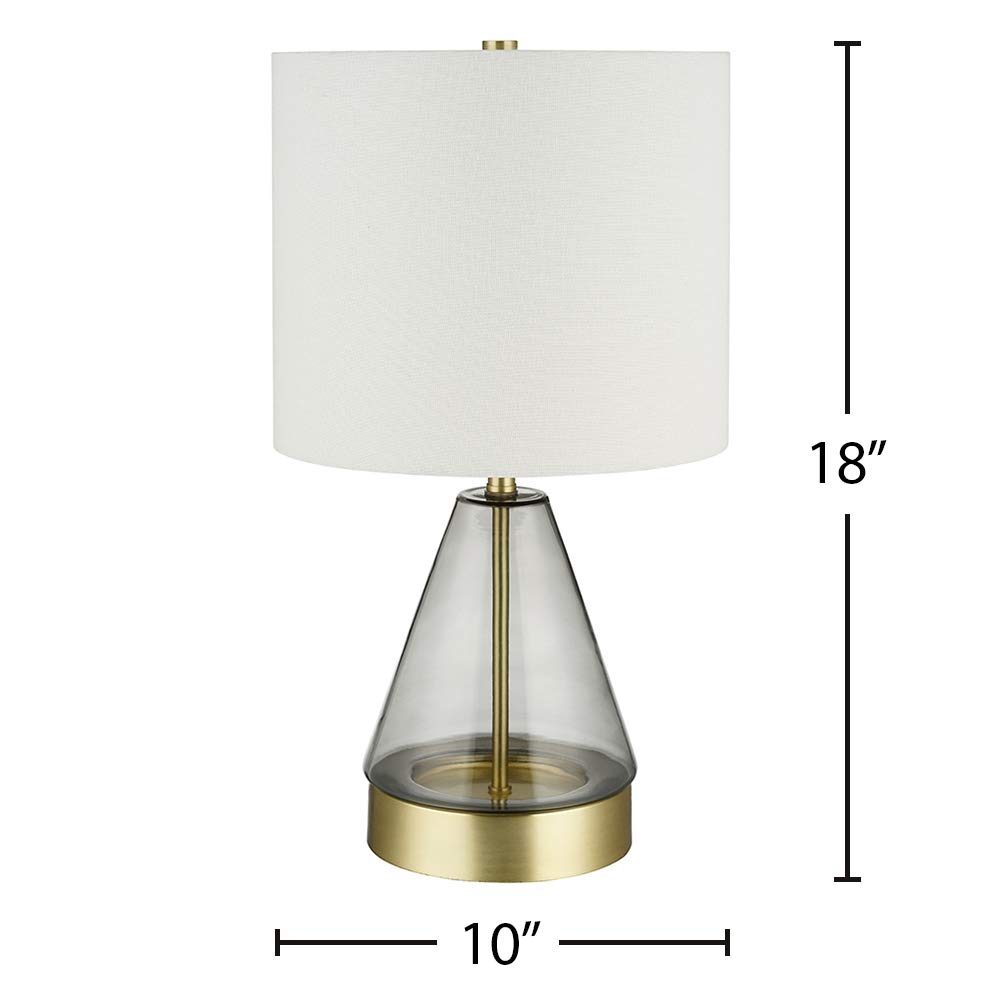 Amazon Brand – Rivet Modern Glass Table Lamp with Bulb, 16.63"H, Smoked Gray and Brass