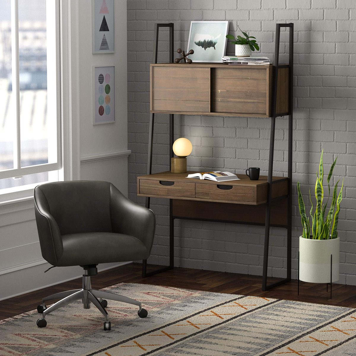 Rivet Modern Swivel Desk Chair 25.7”H, Adjustable Height, Gray