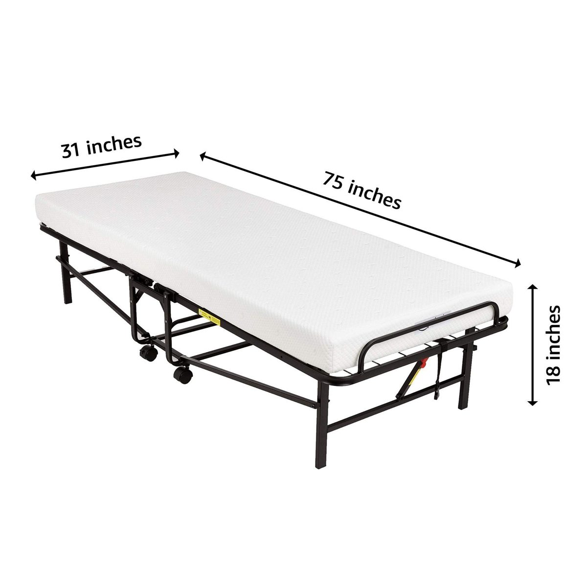 Amazon Basics Rollaway Folding Guest Bed with 4-inch Memory Foam Mattress - Cot size, 75'' x 31''