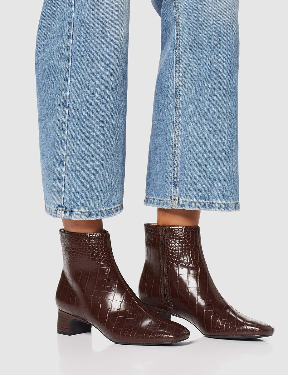 Amazon Brand - find. Block Heel Square Toe Ankle Boots, Braun Brown Croco), US 6.5