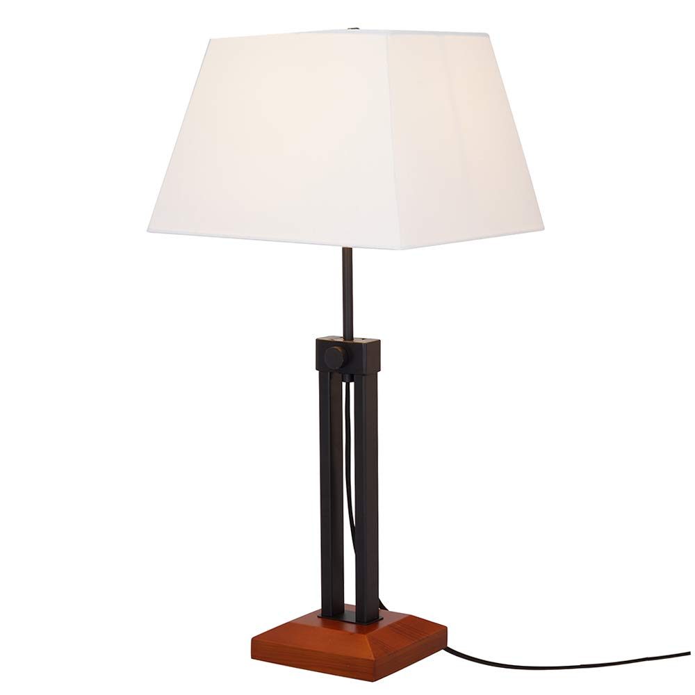 Amazon Brand – Stone & Beam Modern Farmhouse Wood Base Adjustable Living Room Table Lamp With LED Light Bulb And White Shade- 13 x 13 x 28.25 Inches, Black