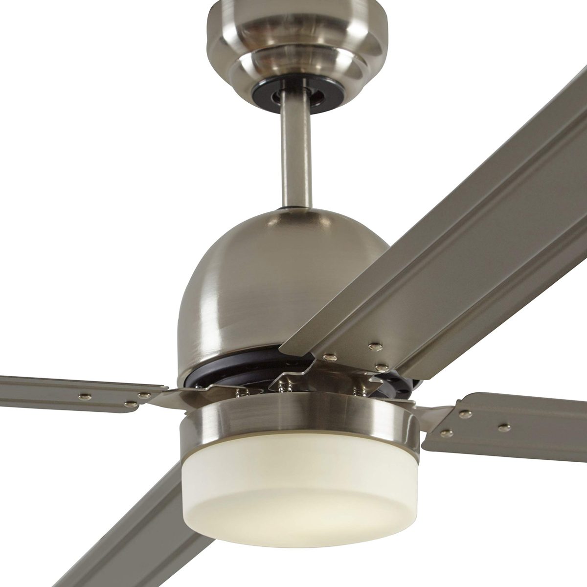 Amazon Brand – Rivet Modern Straight Blade Remote Control Flush Mount Ceiling Fan with Integrated LED Light - 53 x 53 x 16 Inches, Brushed Nickel