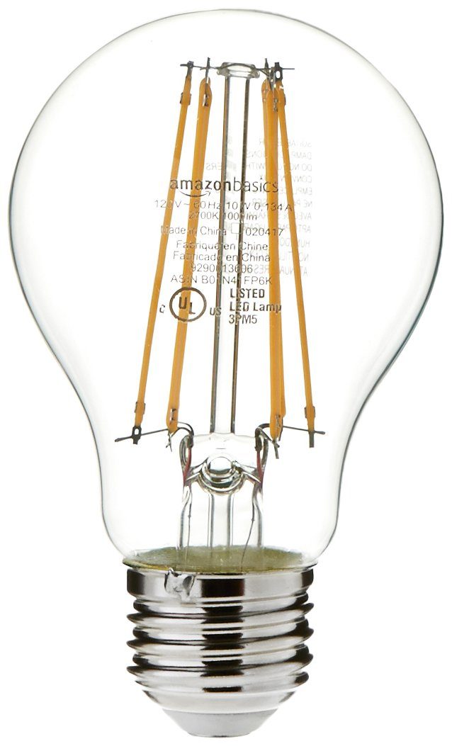 AmazonBasics 75 Watt Equivalent, Clear, Non-Dimmable, A19 LED Light Bulb | 2-Pack