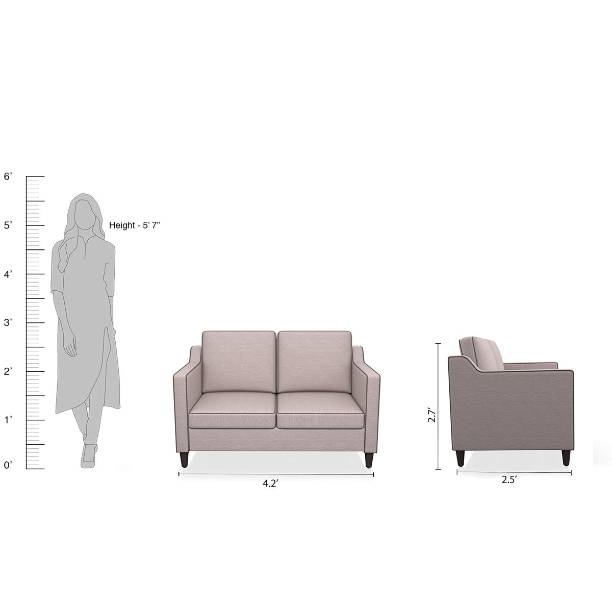 Amazon Brand - Solimo Eric Fabric 2 seater Sofa (Light Grey)