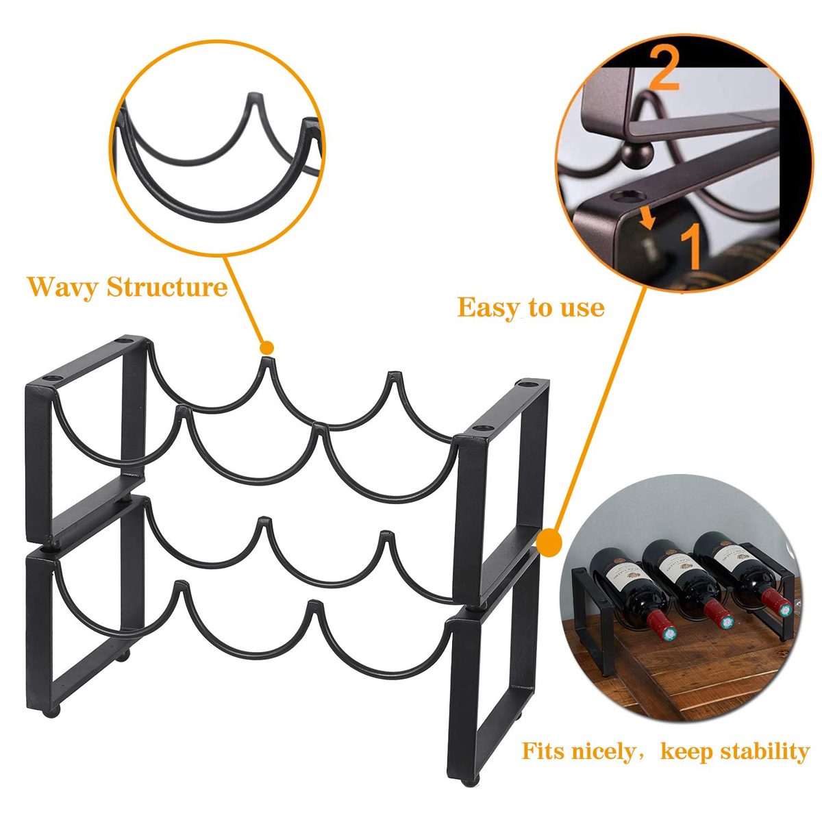 UMI. by Amazon Metal Wine Rack Free Standing, 2 Tier 6 Bottles Wine Storage Holder Racks for Home Bar