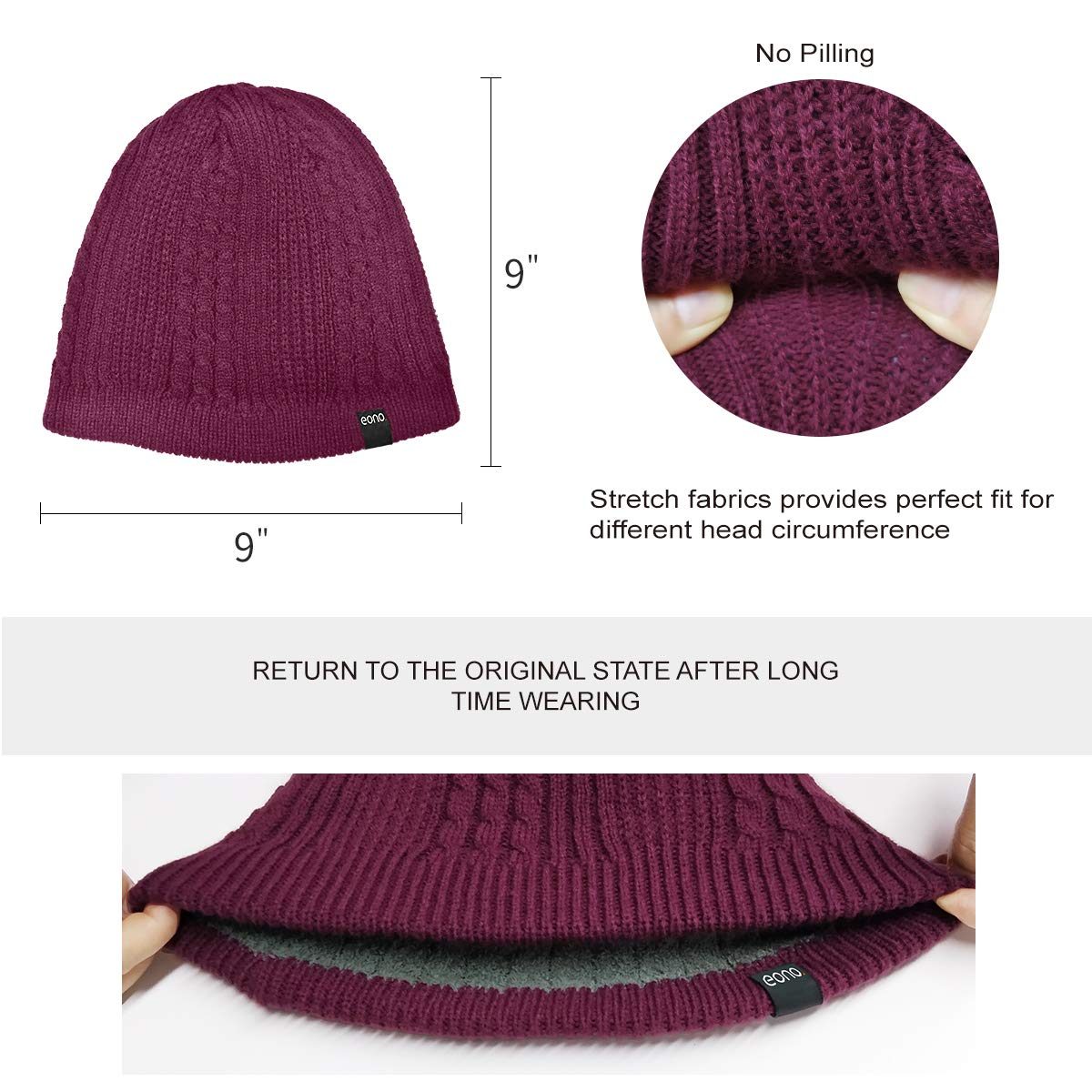 Eono Beanie Hat (Red-Fleece-Liner)
