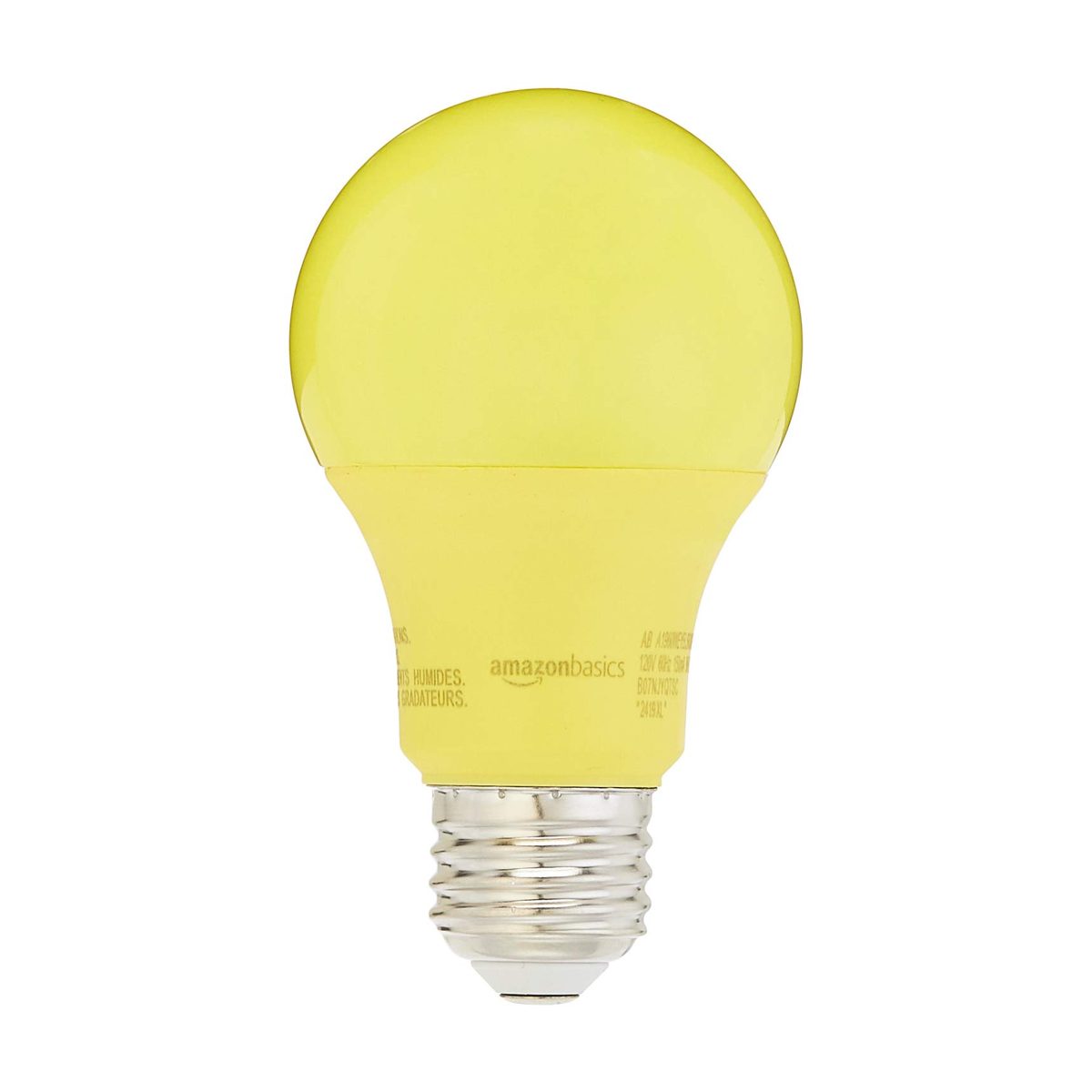 AmazonBasics 60 Watt Equivalent, Non-Dimmable, A19 LED Light Bulb | Yellow, 2-Pack
