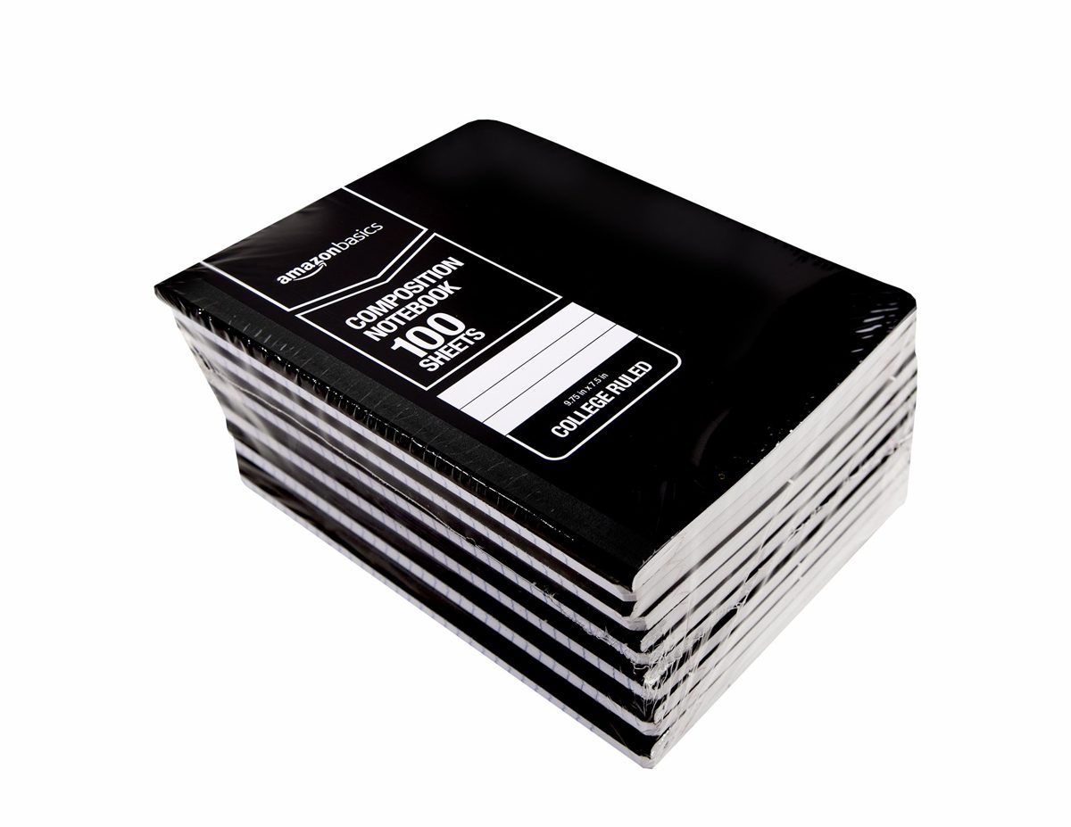 AmazonBasics College Ruled Composition Notebook, 100-Sheet, Solid Black, 12-Pack