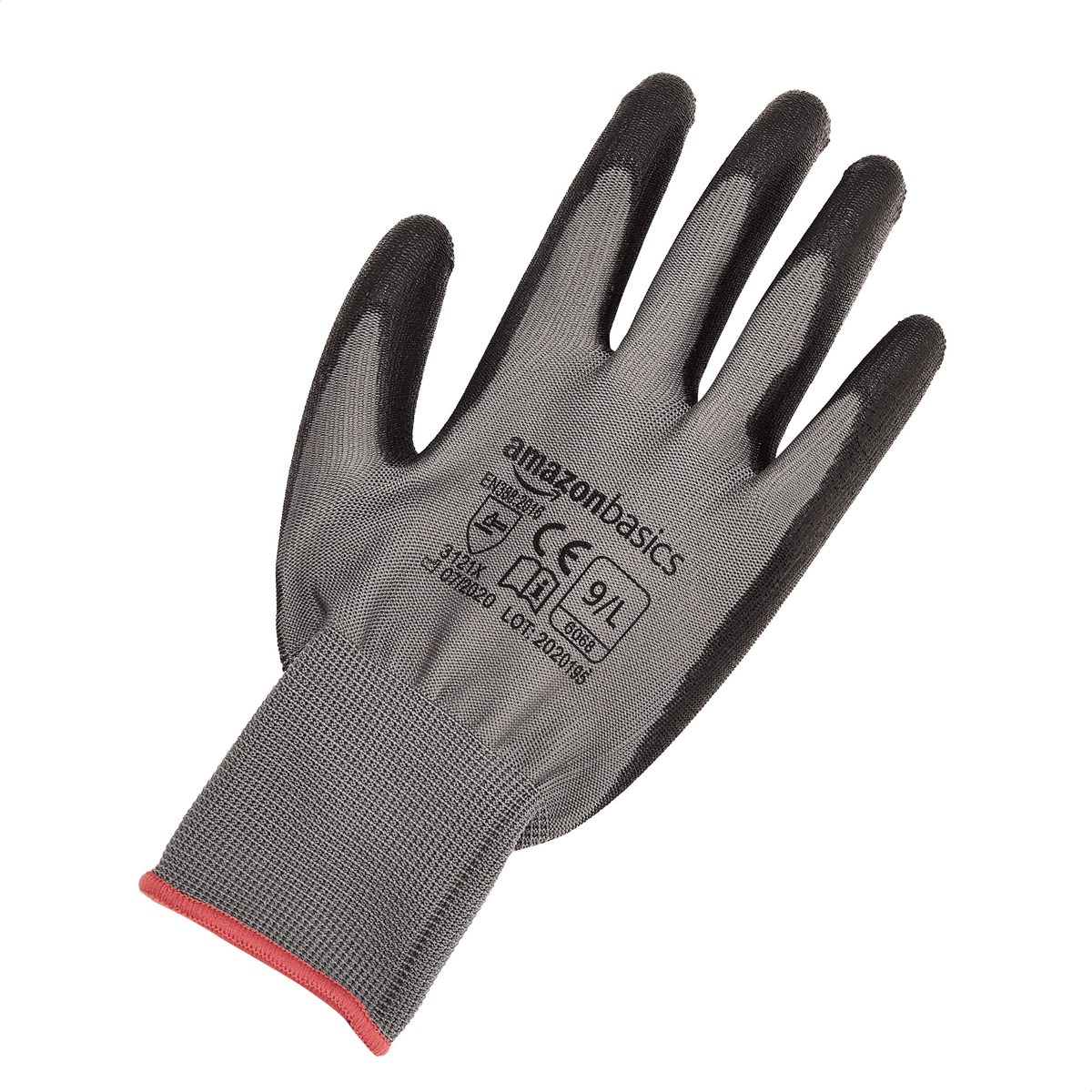 AmazonBasics Polyurethane-Coated Work Gloves, Polyester Liner Fibre, Touch Screen, Grey, Size 9, L, 12 Pairs