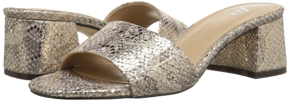 The Fix Amazon Brand Women's Lilly Block Heel Mule, Gold/Metallic Snake Embossed Leather, 8 B US