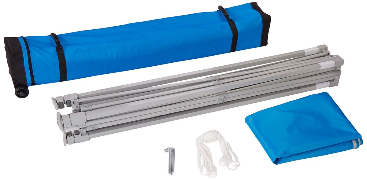 AmazonBasics Outdoor Pop Up Canopy, 8ft x 8ft Top Slant Leg with Wheeled Carry, Blue