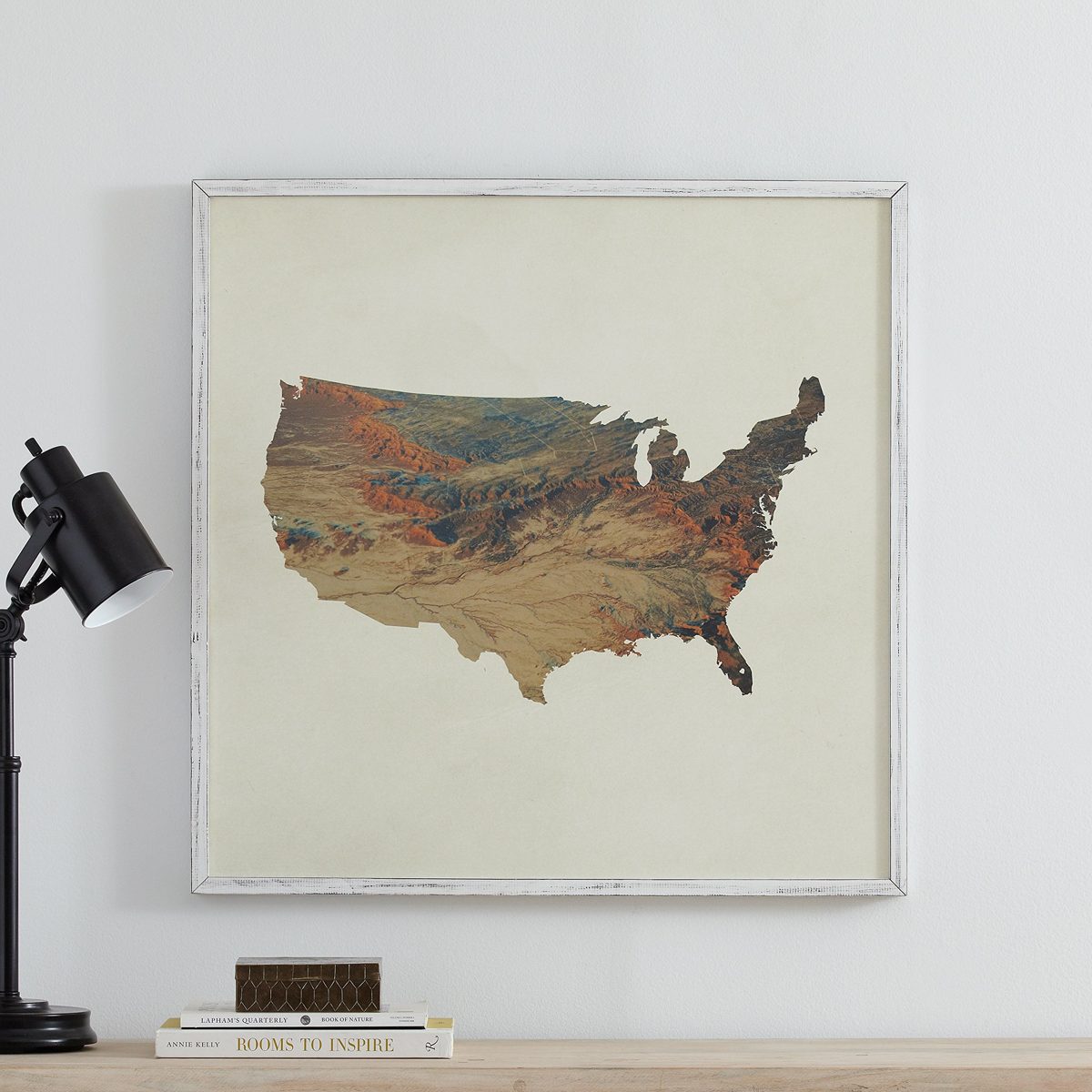 Amazon Brand – Stone & Beam Abstract Topographic Print in White Wood Frame, 30" x 30"
