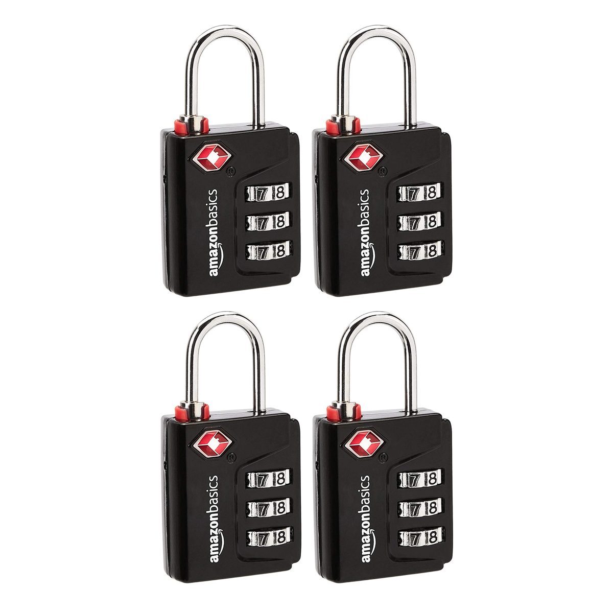 AmazonBasics - TSA Approved 4 Digit Cable Combination Lock, Pack of 4