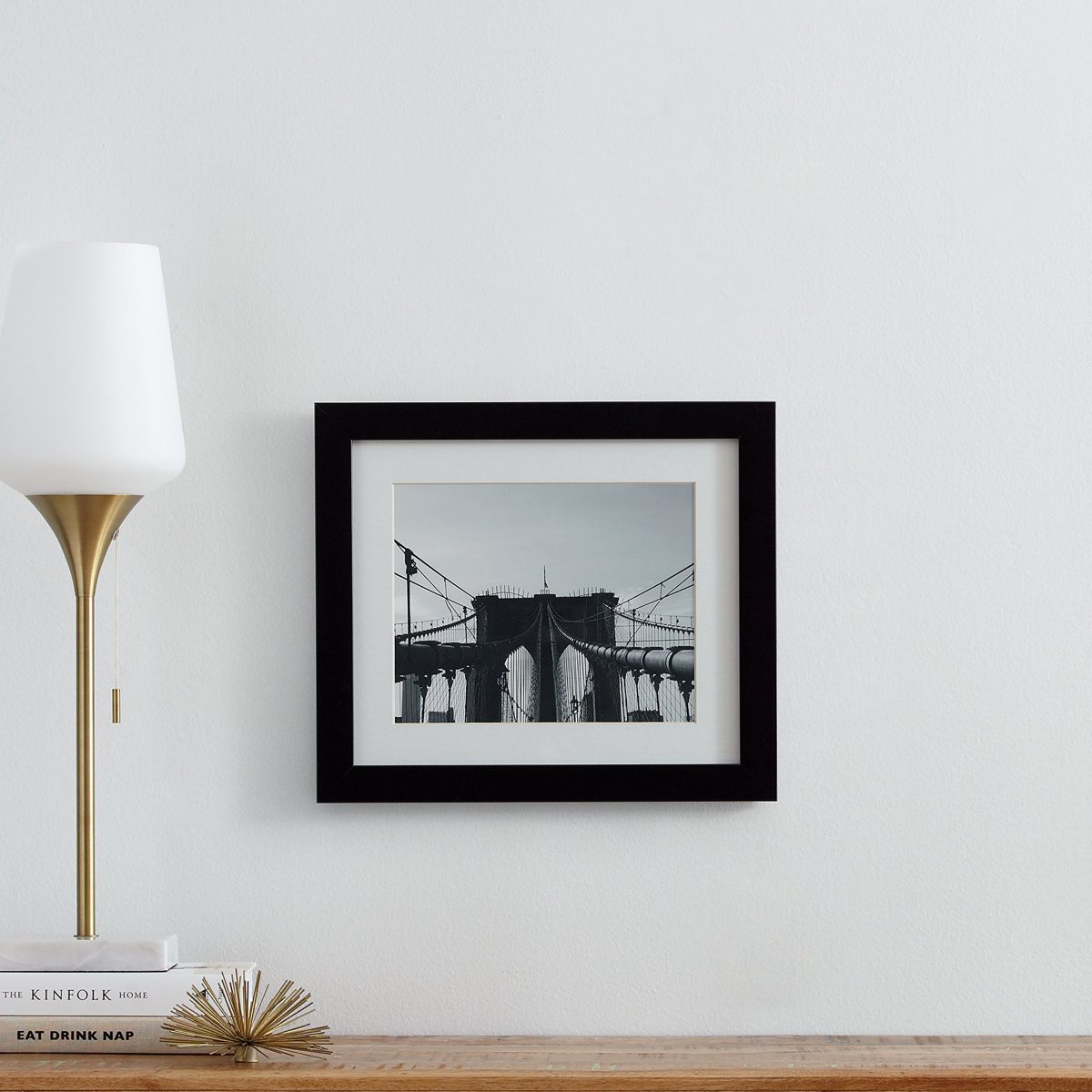 Amazon Brand – Rivet Black and White Matted Print Wall Art of Brooklyn Bridge, Black Frame, 15" x 13"