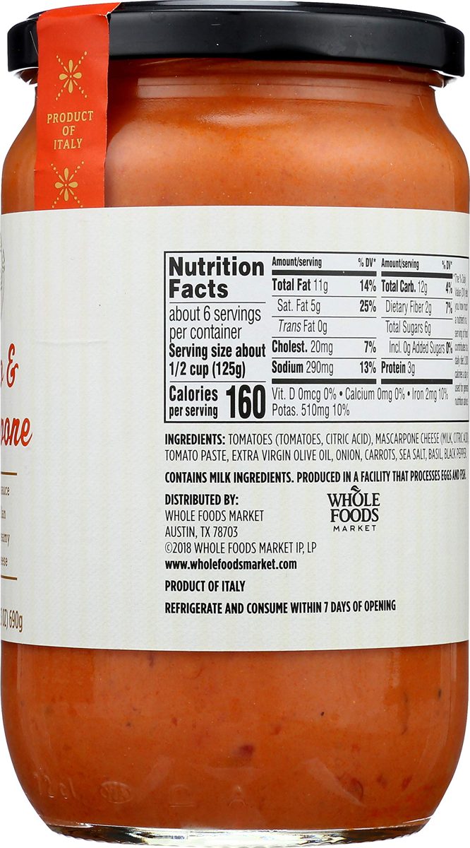 Whole Foods Market Tomato & Mascarpone Pasta Sauce, 24.3 oz