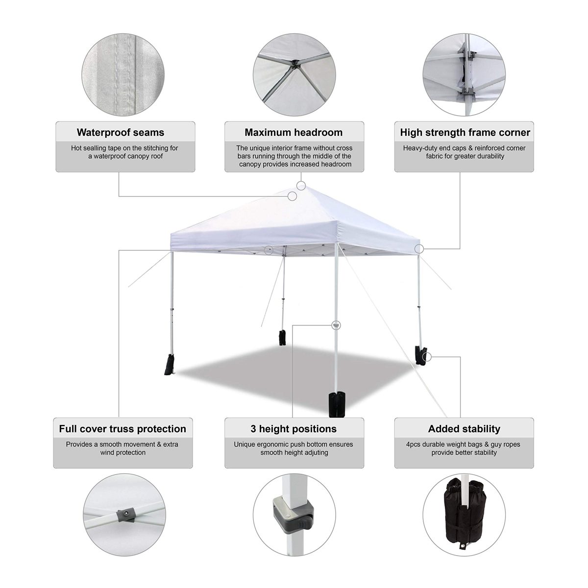 AmazonBasics Outdoor Pop Up Canopy, 10ft x 10ft with Wheeled Carry, 4-pk weight bag, White