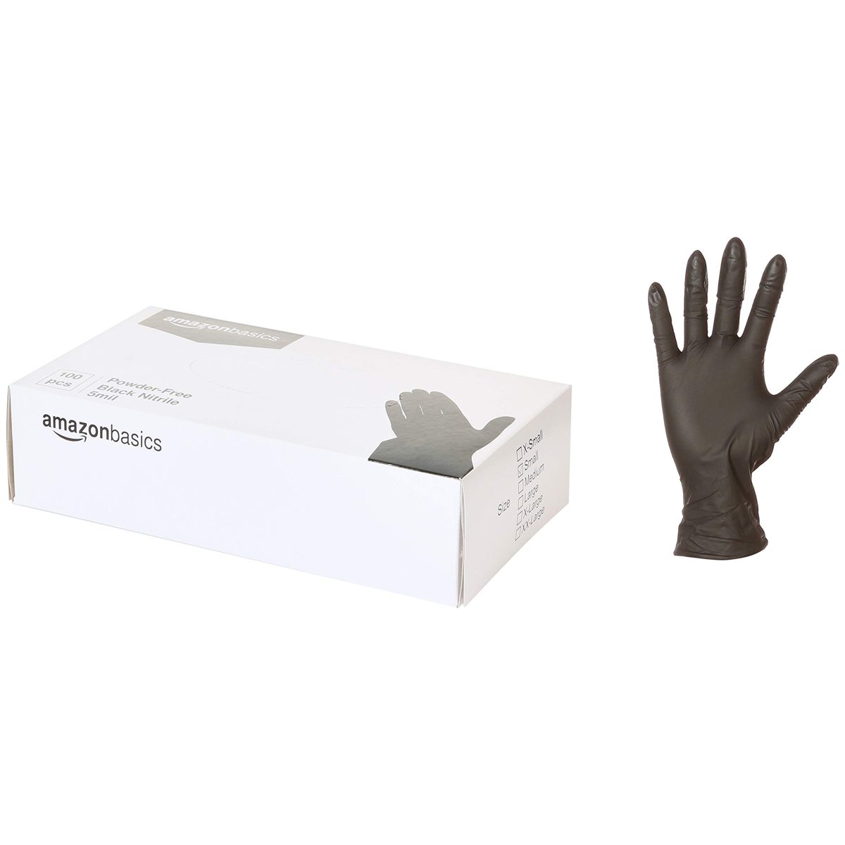 AmazonBasics Powder Free Disposable Nitrile Gloves, 5 mil, Black, Size S, 100 per Pack, 10-Pack
