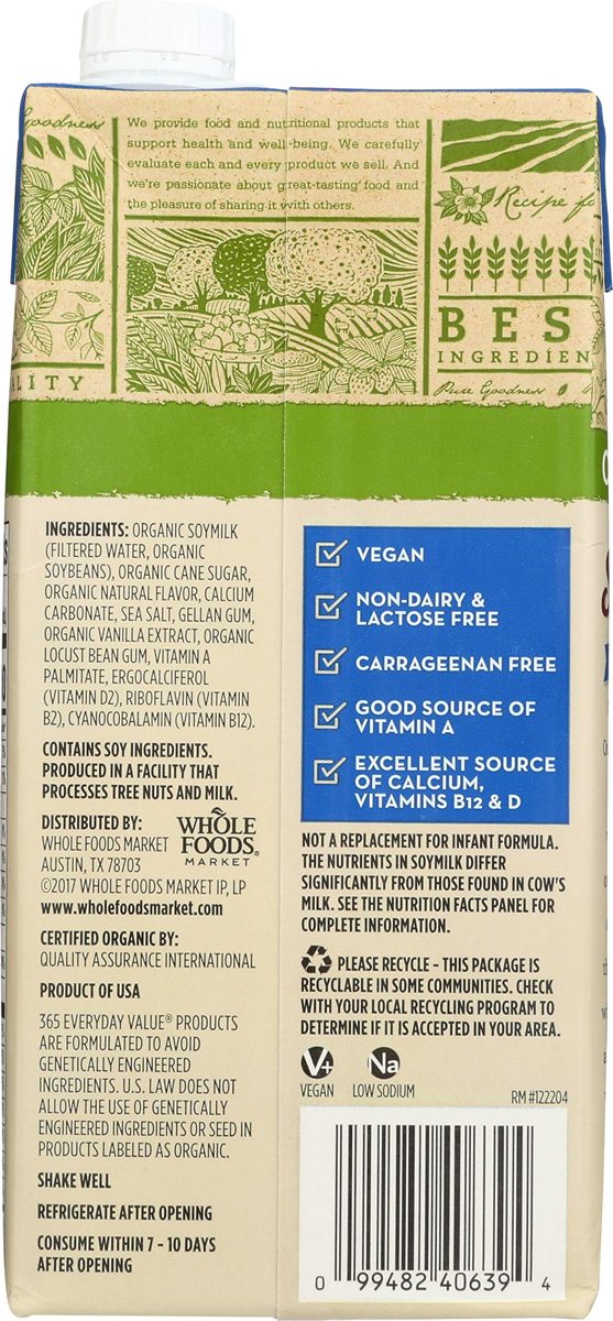 365 Everyday Value, Organic Soy Milk, Vanilla Flavor, 32 fl oz