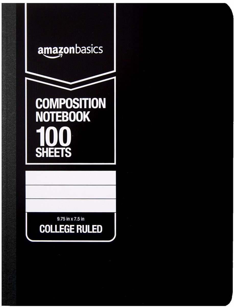 AmazonBasics College Ruled Composition Notebook, 100-Sheet, Solid Black, 12-Pack
