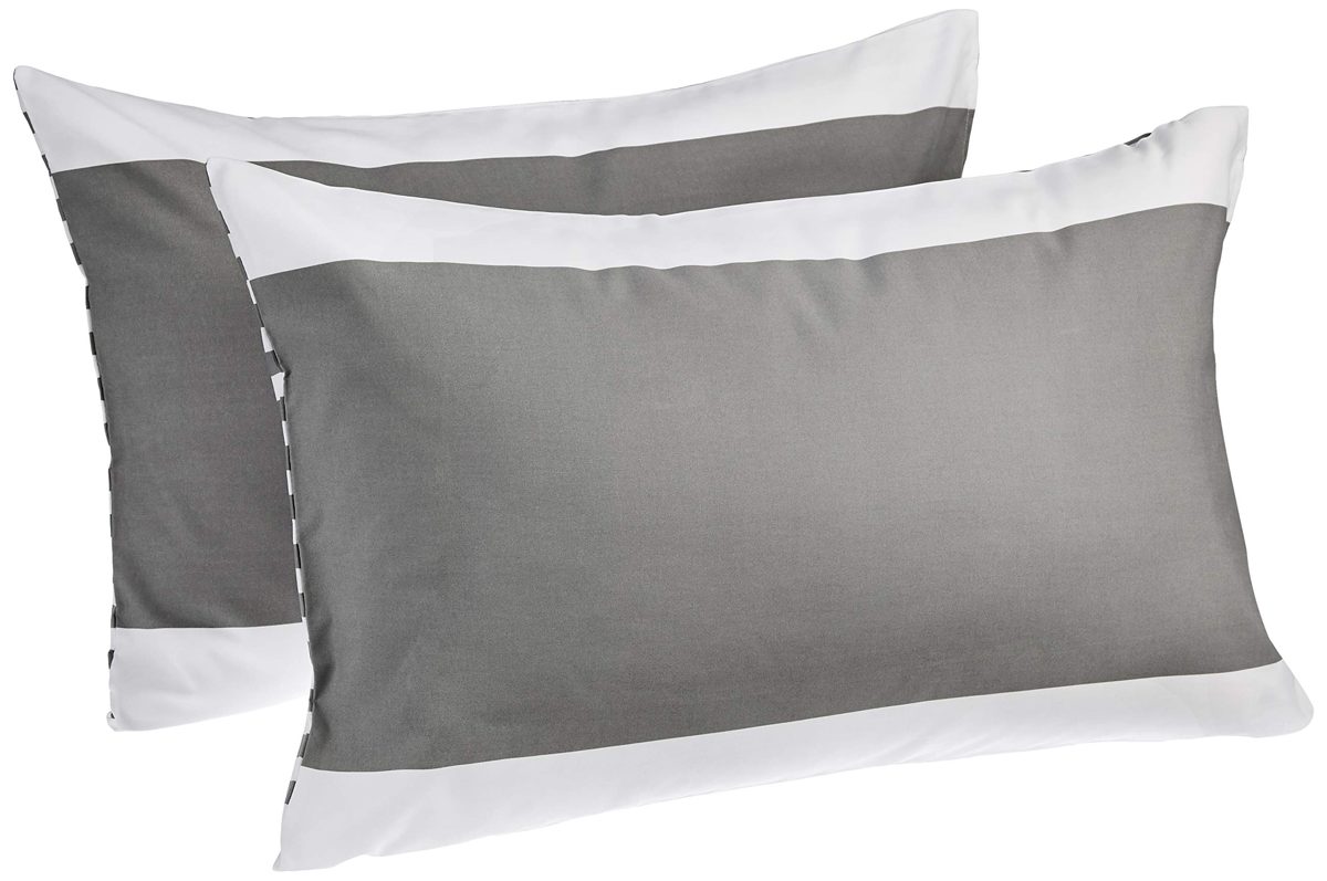AmazonBasics Premium Microfiber Pillowcases, 2-Pack - 40 x 80 cm, Grey Cabana Stripe