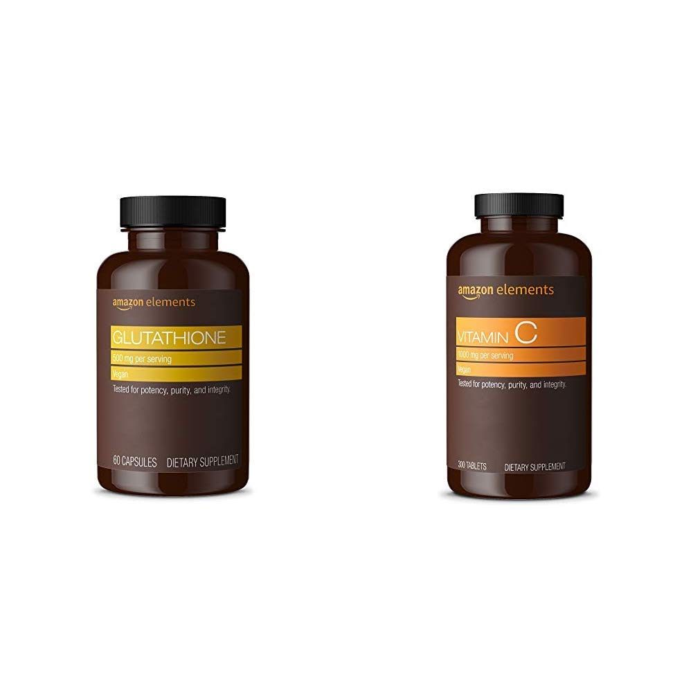 Amazon Elements Glutathione, 500mg, 60 Capsules, 2 Month Supply & Vitamin C 1000mg, Vegan, 300 Tablets, 10 Month Supply
