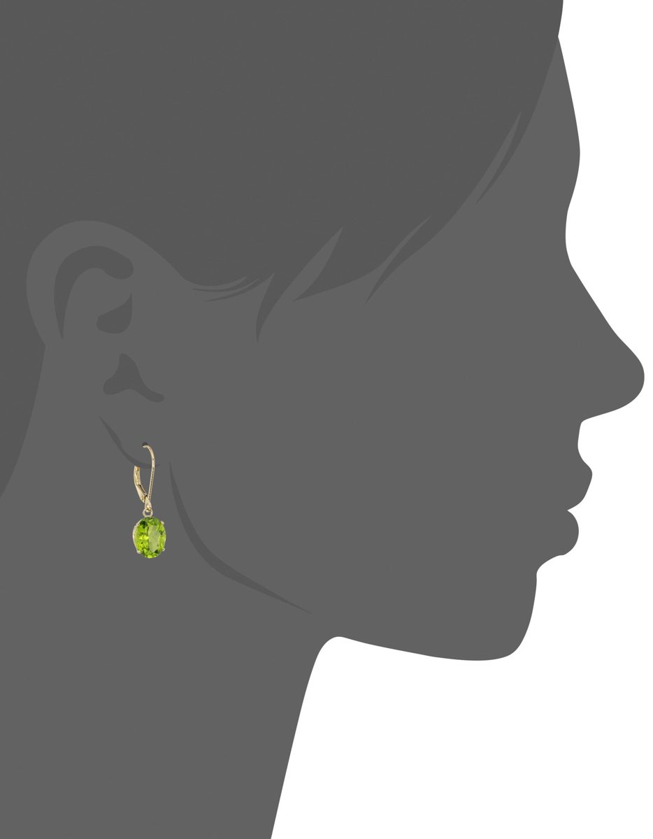 14K Gold Oval Gemstone Dangle Leverback Earrings