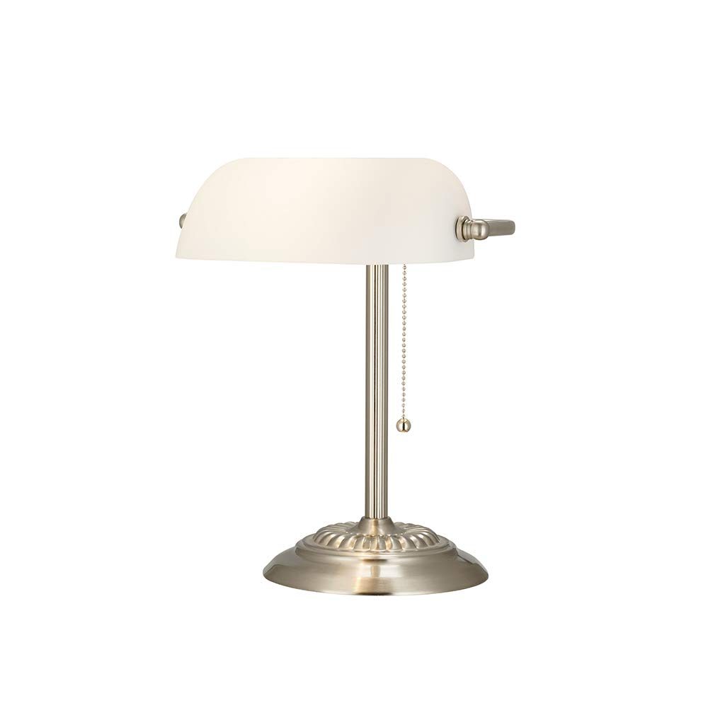 Amazon Brand – Ravenna Home Contemporary Banker's Desk Lamp with LED Light Bulb, 13.5"H, Brushed Nickel