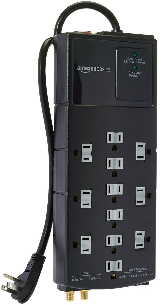 AmazonBasics 12 Outlet Surge Protector with 10 Feet Cord, 4350 Joules