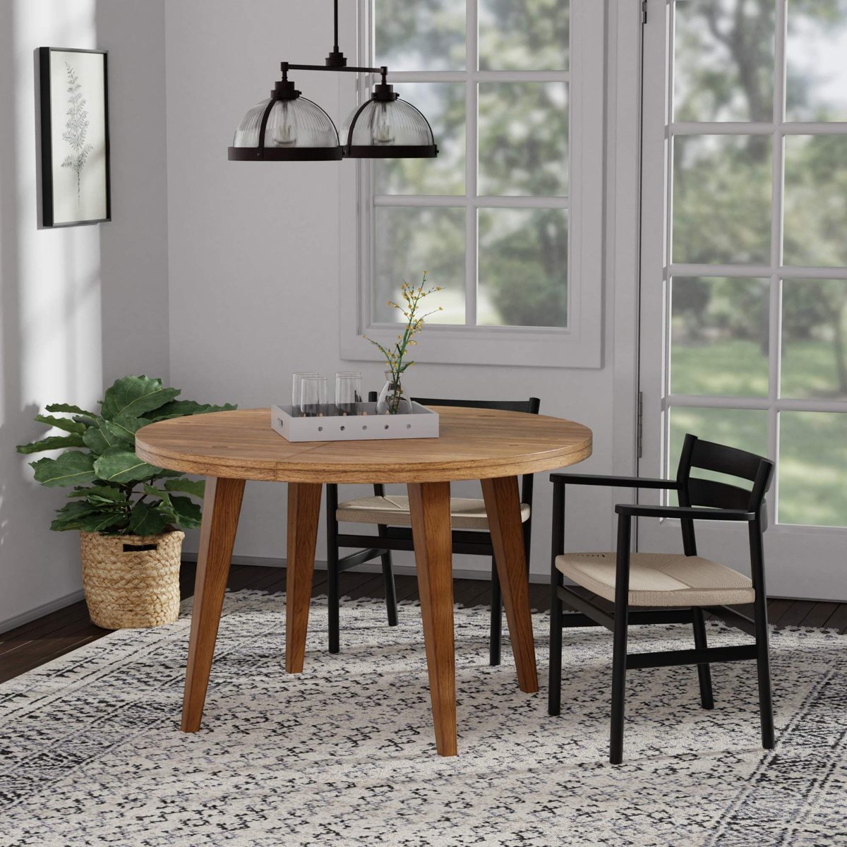 Amazon Brand – Stone & Beam Wood and Rattan Dining Chair with Arms, 24.8"W, Black