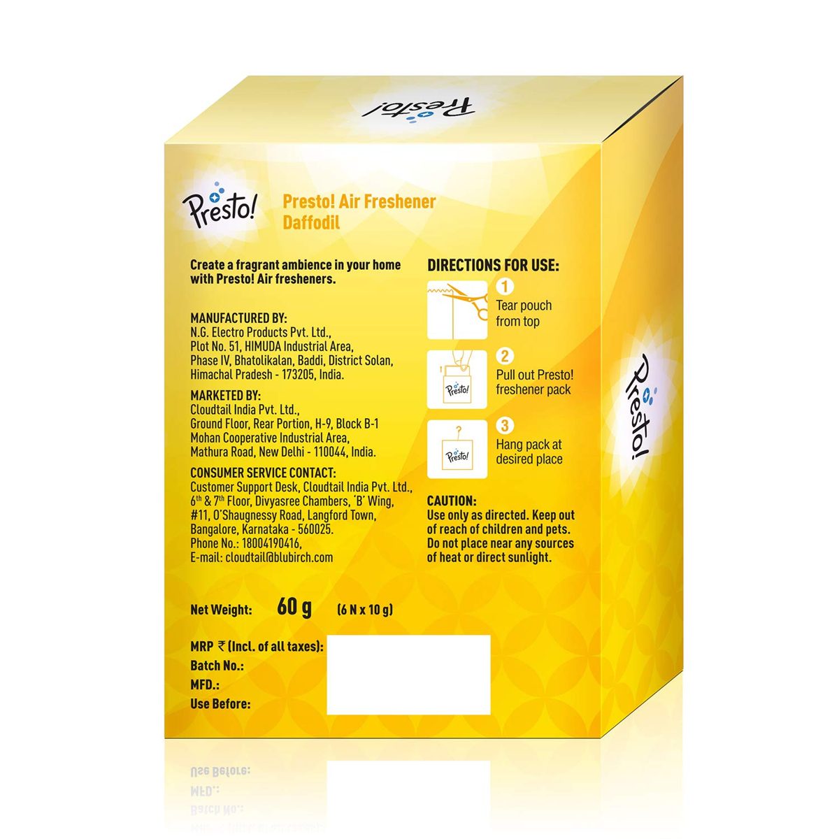 Amazon Brand - Presto! Air Freshener Pocket, Daffodil - 10 g (Pack of 6)
