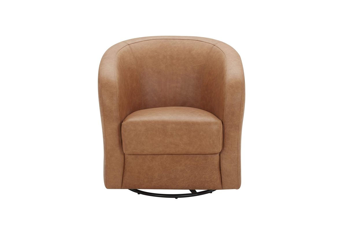 Amazon Brand – Rivet Rione Modern Leather Swivel Chair with Rounded Back, 30.3"W, Marseille Cognac