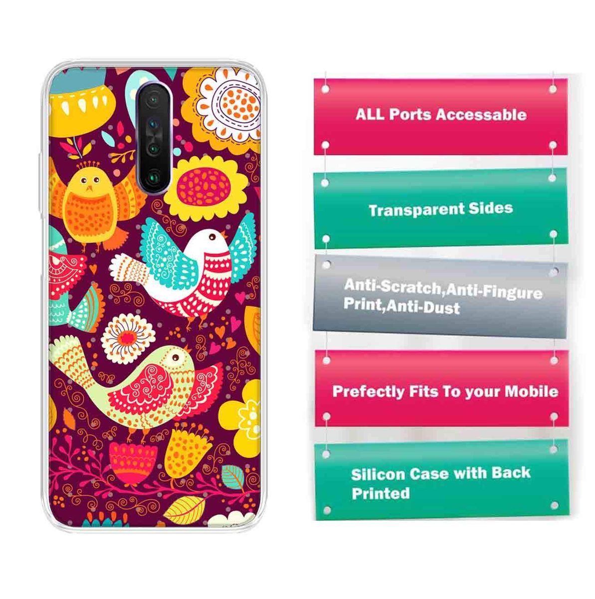 Amazon Brand - Solimo Designer Multicolor Birds Abstract Printed Soft Back Case Mobile Cover for Poco X2 / Xiaomi Redmi K30
