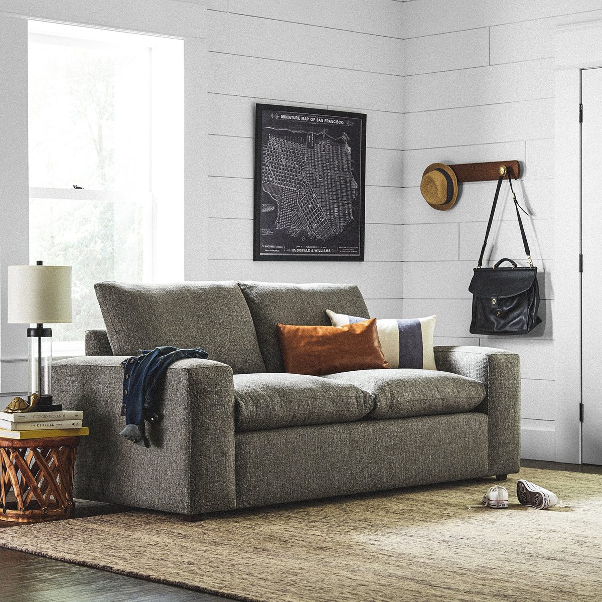 Amazon Brand – Stone & Beam Hoffman Down-Filled Performance Fabric Loveseat Sofa, 79"W, Grey Tweed