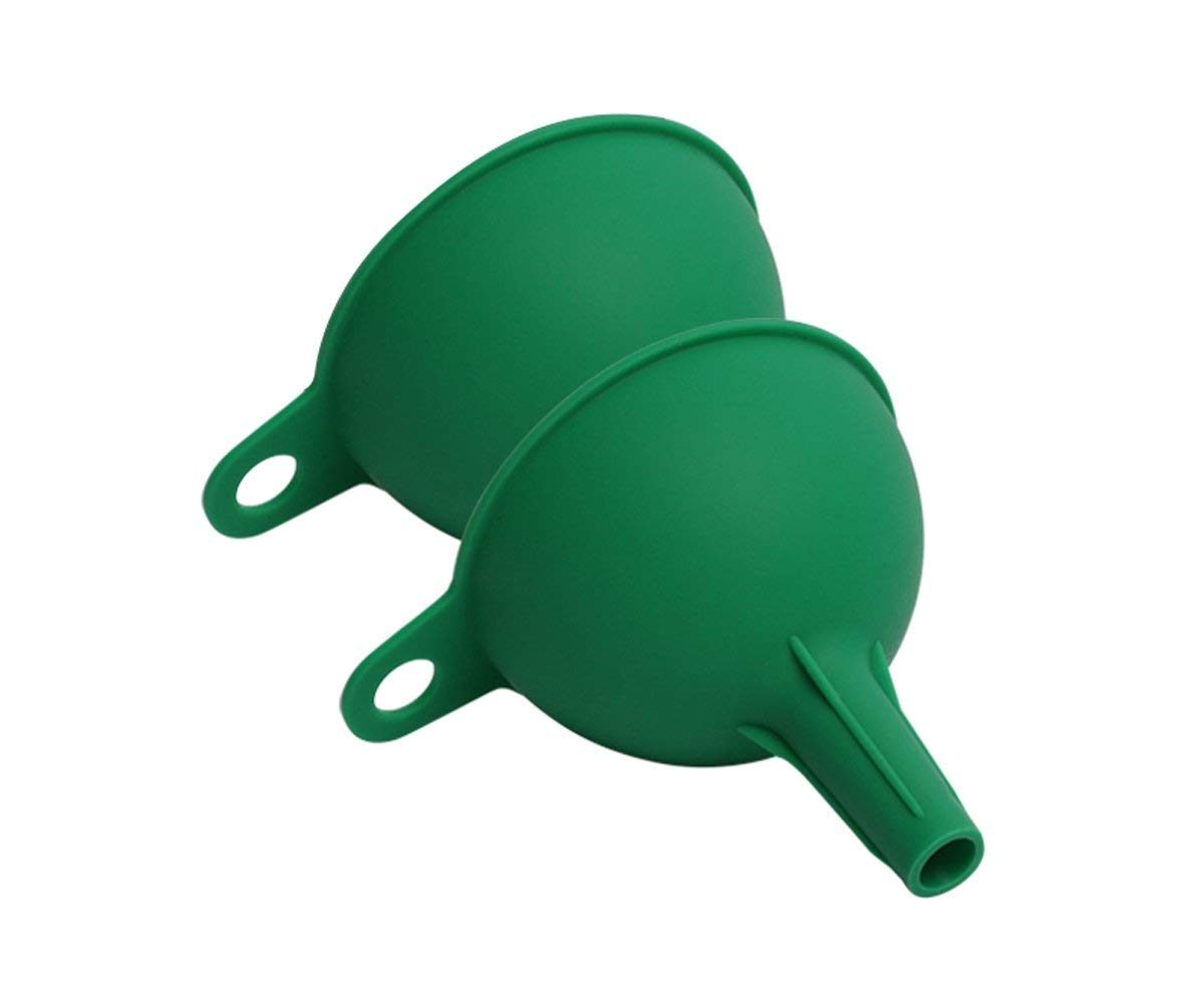 (Renewed) Amazon Brand - Solimo Silicone Rubber Funnel for Kitchen, Set of 2, Green